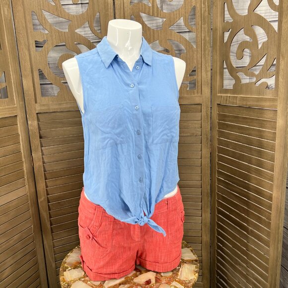 Forever 21 Blue Tie-Front Button Down Tank – Size L - Picture 1 of 7